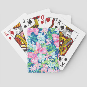Baraja De Cartas Preppy Barras Flores Azul tropical
