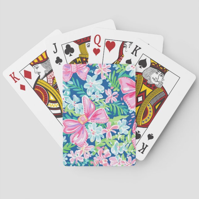 Baraja De Cartas Preppy Barras Flores Azul tropical (Reverso)