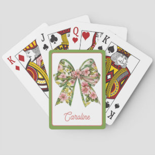 Baraja De Cartas Preppy Floral Rosa y Verde Lazo Personalizado