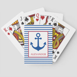 Baraja De Cartas Preppy Nautical Stripes and Anchor Personalized