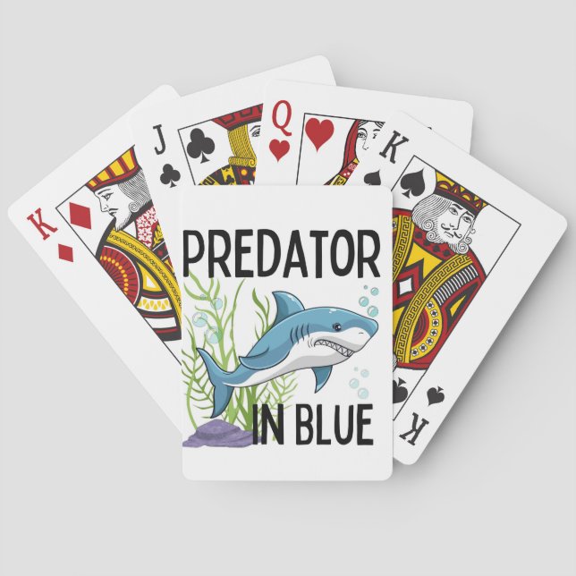 Baraja De Cartas pretador en azul , tiburón, estilo personalizado (Reverso)