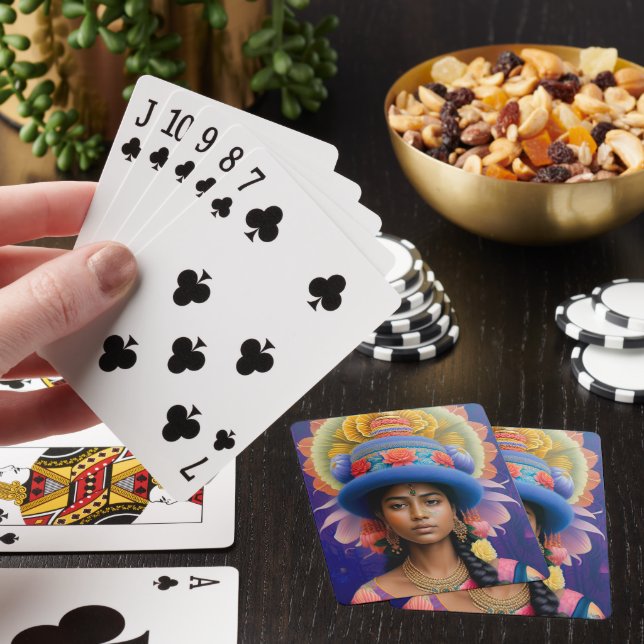 Baraja De Cartas Princesa asiática con gran gorra azul (In Situ)