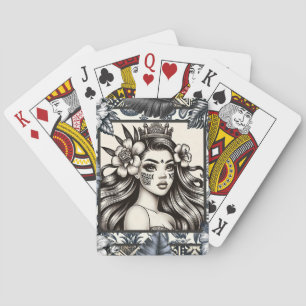 Baraja De Cartas Princesa Polinesia Floral Tribal Azul