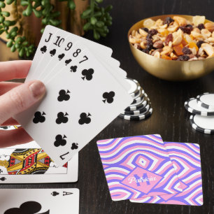 Baraja De Cartas Psicodélico rosa y púrpura groovy con monograma de