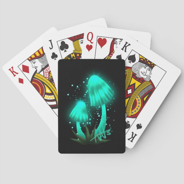 Baraja De Cartas Psicodélico Tapón de pixie Gopando champiñón cian (Reverso)