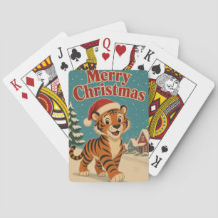 Baraja De Cartas Pueblo Animal Navidad Tigre Nieve