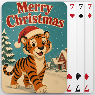 Baraja De Cartas Pueblo Animal Navidad Tigre Nieve