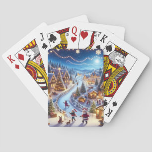 Baraja De Cartas Pueblo Navideño Invernal Festivo Nocturno