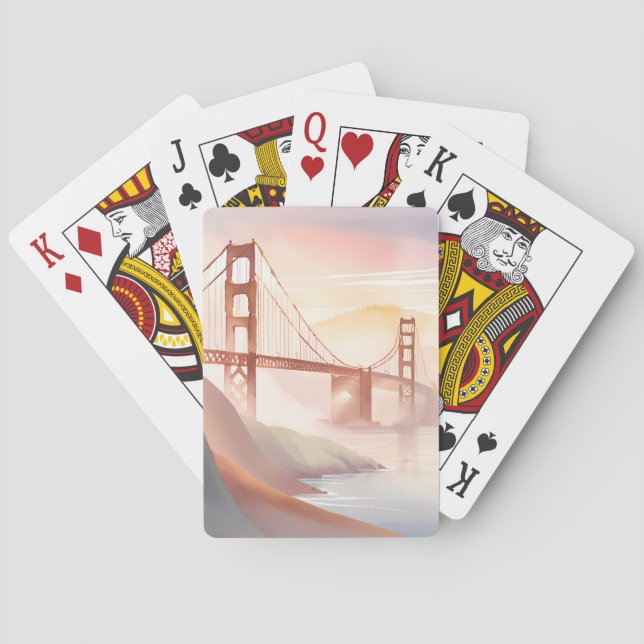 Baraja De Cartas Puente Golden Gate | Sunrise Beautiful Watercolor (Reverso)