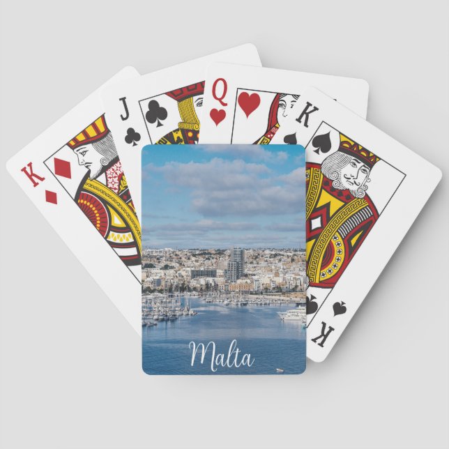Baraja De Cartas Puerto de Sliema con edificios modernos y barcos (Reverso)
