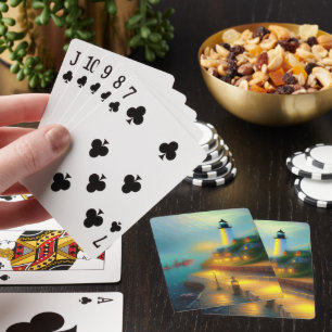 Baraja De Cartas Puerto marítimo brumoso y faro
