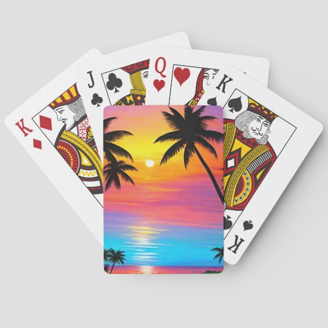 Baraja De Cartas Puesta de sol en la playa (Reverso)