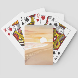 Baraja De Cartas Puesta de sol en la playa acuarela   Hermoso Amari