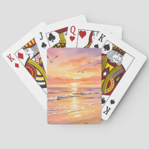Baraja De Cartas Puesta de sol en la playa con pájaros