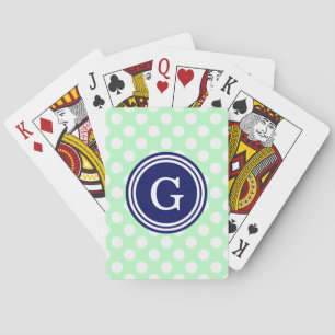 Baraja De Cartas Puestos de Polka Blanco Azul de la Marina de Moned