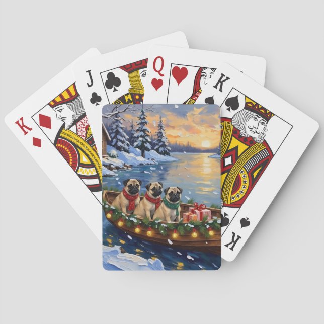 Baraja De Cartas Pug Christmas Boat Holiday (Reverso)