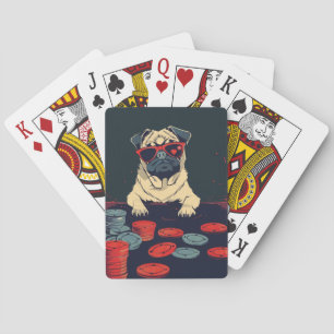 Baraja De Cartas Pug con fichas de póquer