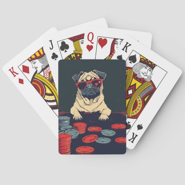 Baraja De Cartas Pug con fichas de póquer (Reverso)
