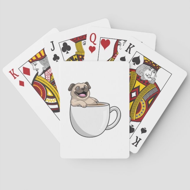 Baraja De Cartas Pug con taza de café (Reverso)