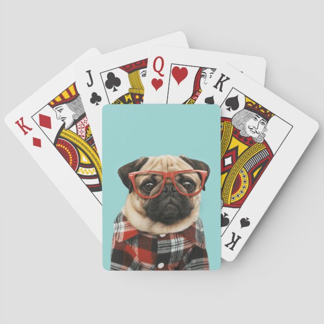 Baraja De Cartas Pug de la camiseta de plástico (Reverso)