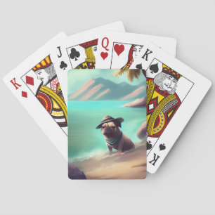 Baraja De Cartas Pug disfrutando en la playa pintando arte