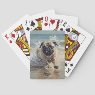 Baraja De Cartas Pug Feliz en la Playa personalizable