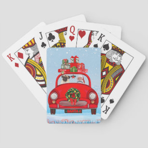 Baraja De Cartas Pug Perro En El Auto Con Santa Claus