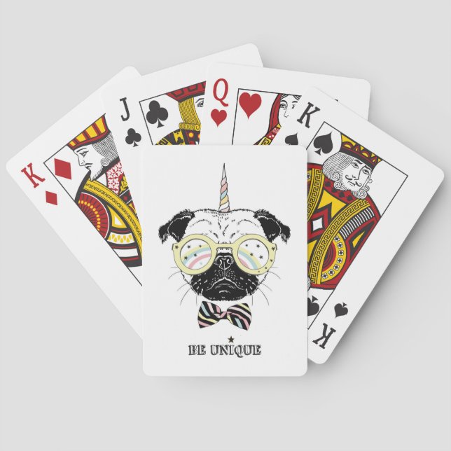 Baraja De Cartas Pug Unicorn | Ser único (Reverso)