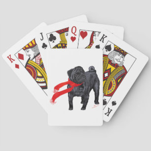 Baraja De Cartas Pugs con Bufanda Roja