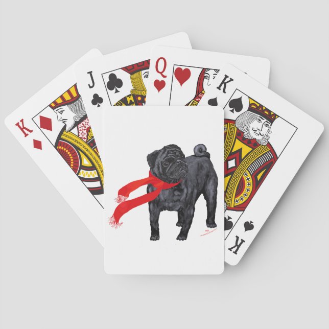 Baraja De Cartas Pugs con Bufanda Roja (Reverso)