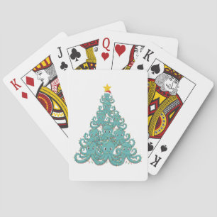 Baraja De Cartas Pulpo Árbol de Navidad Santa Sombrero Luces de Nav
