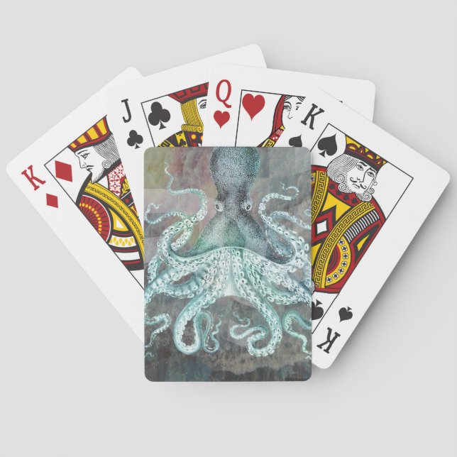 Baraja De Cartas Pulpo náutico del vintage (Reverso)