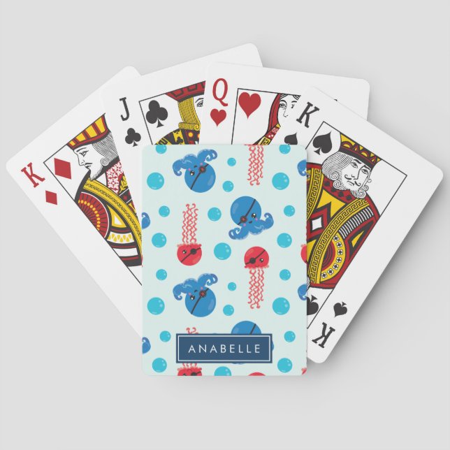 Baraja De Cartas Pulpo pirata, medusa pirata, mar, tu nombre (Reverso)