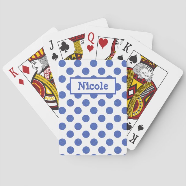 Baraja De Cartas Punto de Polka Azul Grande Moderno (Reverso)
