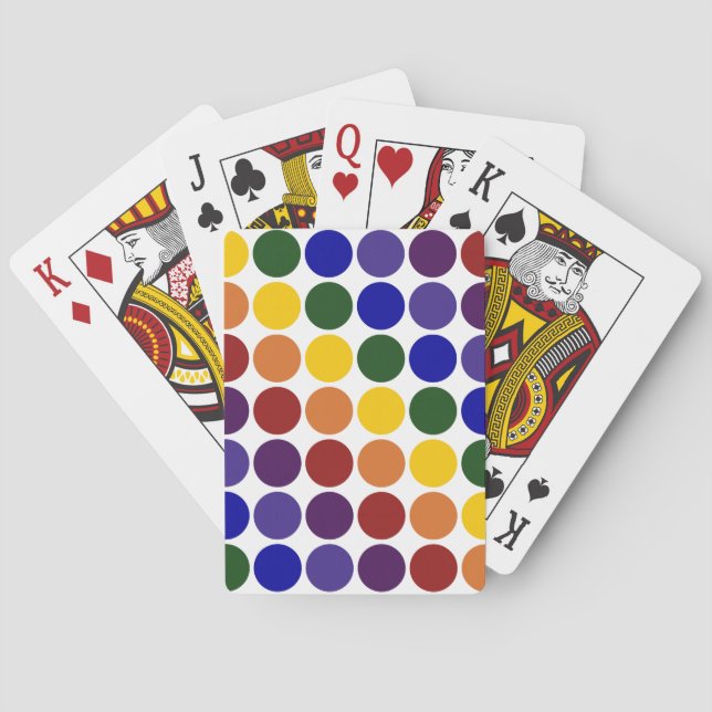 Baraja De Cartas Puntos de polka arcoiris sobre blanco (Reverso)