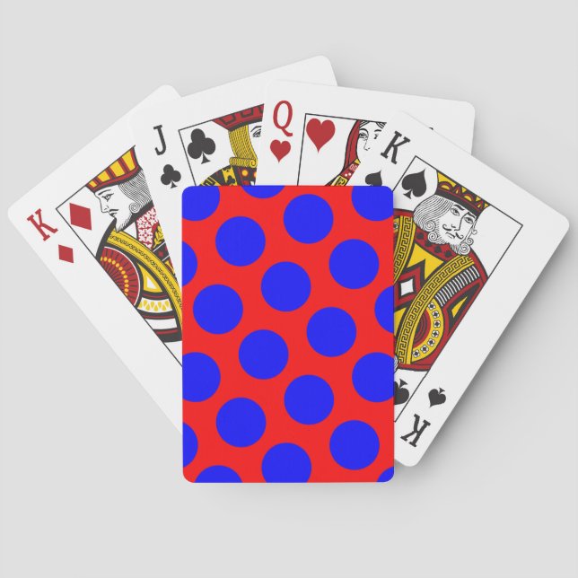 Baraja De Cartas Puntos de Polka Rojo y Azul (Reverso)