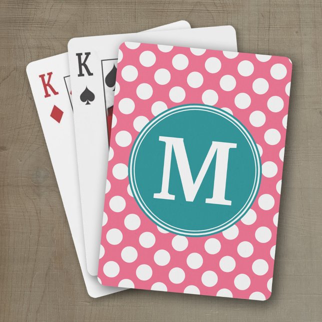 Baraja De Cartas Puntos de polka rosados y Verde azulados calientes (Personalized playing cards)