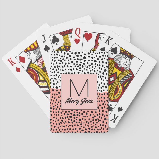 Baraja De Cartas Puntos simples de polka dibujados en un monograma  (Reverso)