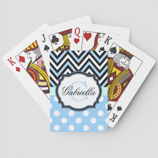 Baraja De Cartas Puntos y rayas azules lindos (Reverso)