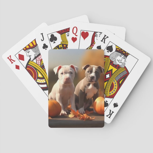 Baraja De Cartas Puppy Pitbull Calabaza deslumbrante de otoño (Reverso)