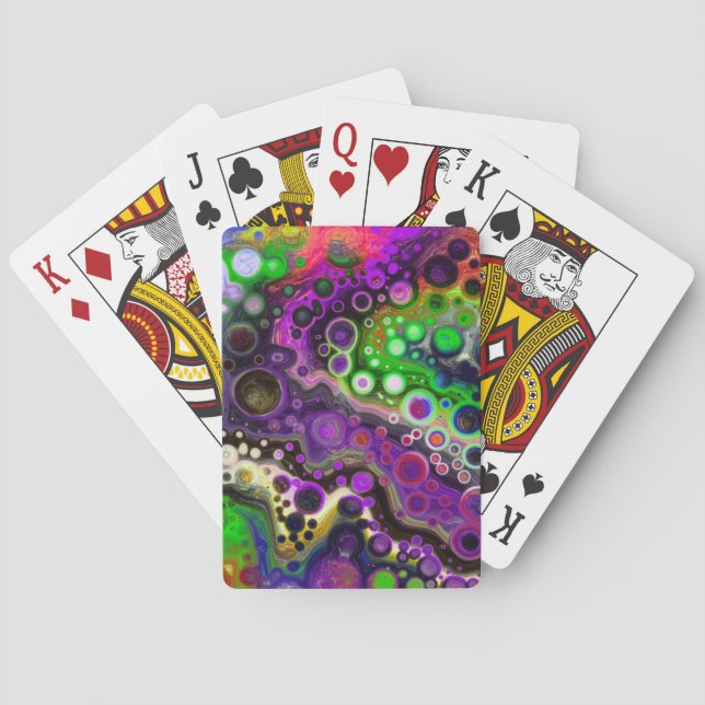 Baraja De Cartas Purple, Lime Green y Black Marble Fluid Art (Reverso)
