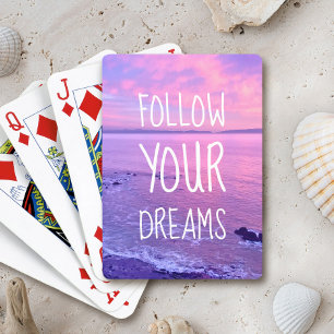 Baraja De Cartas Púrpura Playa De Océano Rosa Sunset Sigue Tus Sueñ
