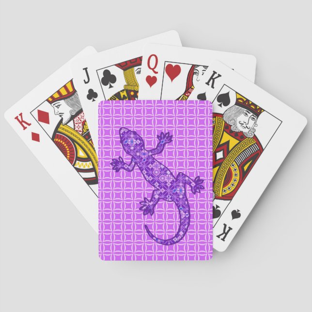 Baraja De Cartas Púrpura violeta y amethyst del Gecko tribal del (Reverso)