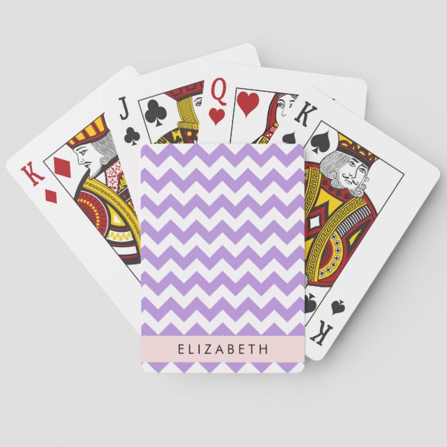 Baraja De Cartas Púrpura Zigzag, Púrpura Chevron, Tu Nombre (Reverso)
