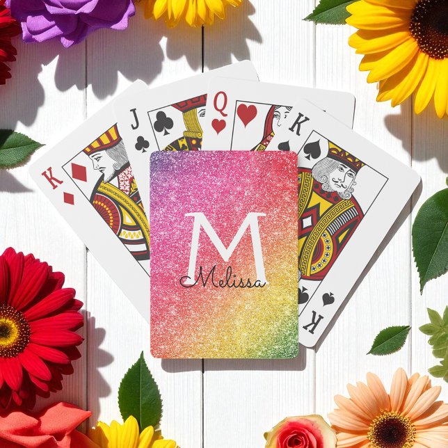 Baraja De Cartas Purpurina amarillo rosa Sparkle Gold Monograma (Subido por el creador)