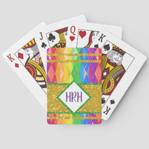 Baraja De Cartas Purpurina arcoiris Monograma Orgullo Argyle Diamon