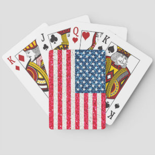 Baraja De Cartas Purpurina azul blanco rojo bandera estadounidense 
