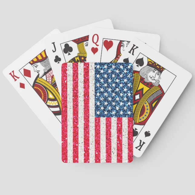 Baraja De Cartas Purpurina azul blanco rojo bandera estadounidense  (Reverso)