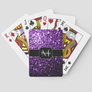 Baraja De Cartas Purpurina brillante oscuro morado chispas Monogram