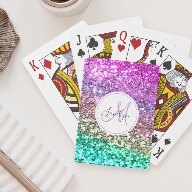 Baraja De Cartas Purpurina colorida personalizado Sirena Monogramad (Subido por el creador)